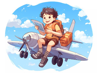 卡通插画学生铅笔书本飞行概念ai开学季暑假